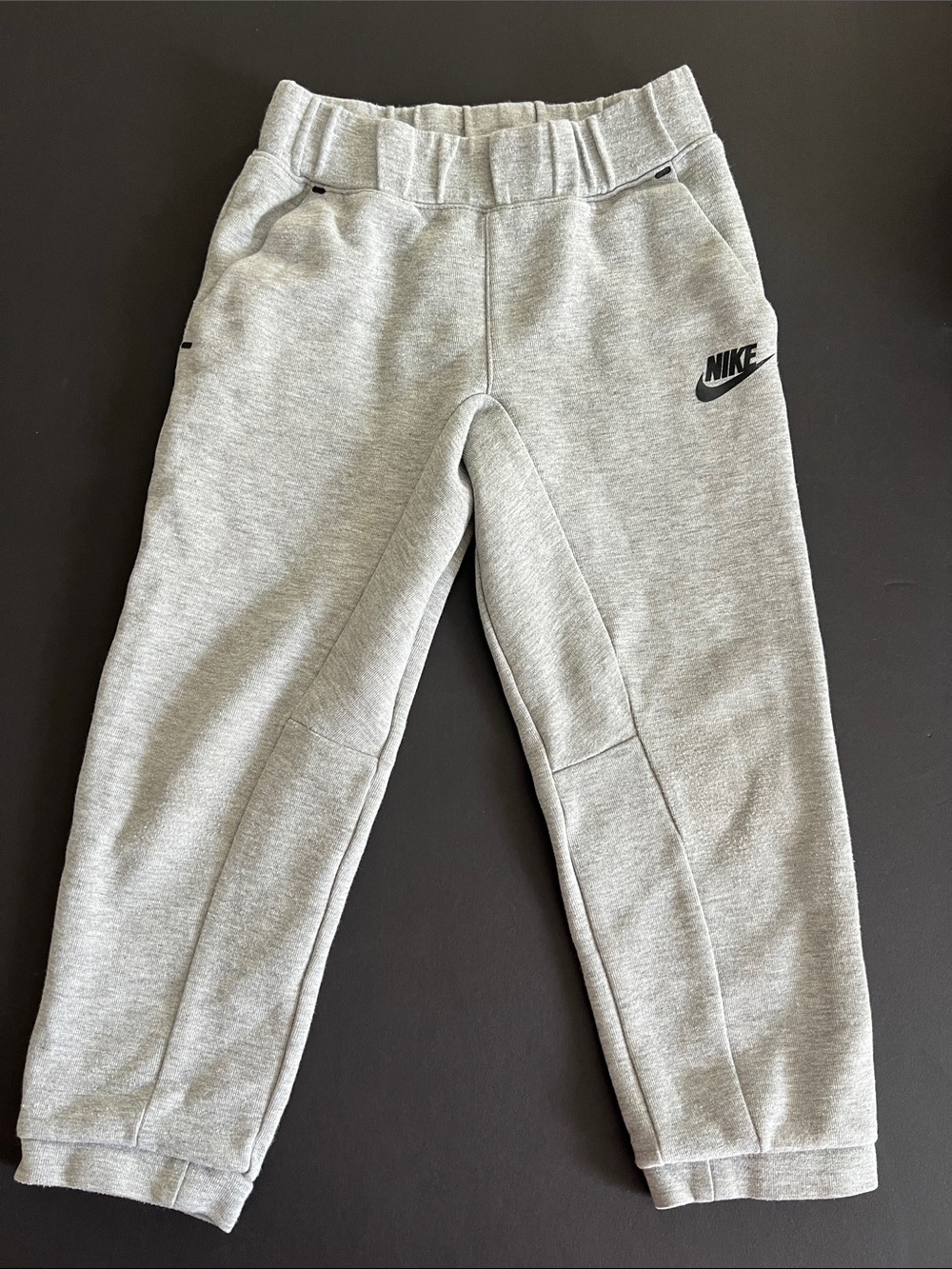 Nike Youth Tech Fleece Light Gray Sweat Joggers with Black Logo